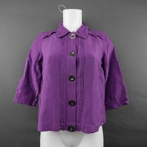 Christopher Banks Womens Top Petite Small PS Purple Boxy Linen Coastal Lagenlook